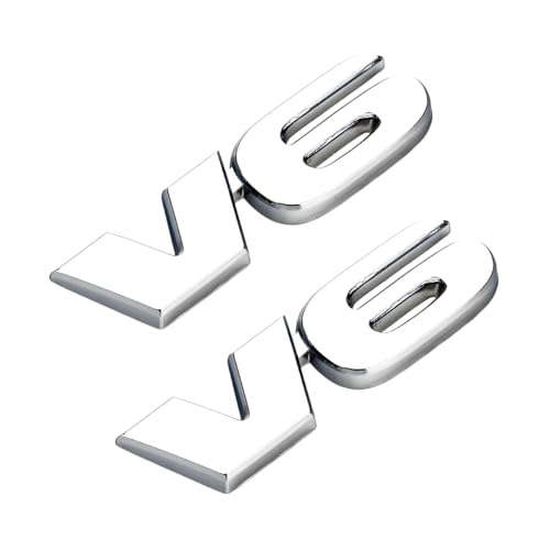 MUQIDA 2 PCS V6 Metal Emblem 3D V6 Nameplate Logo Badge Sticker Car Bumper Decal SelfAdhesive Metal Emblem Sticker Exterior Decor for Vehicle Trunk Tailgate Side Fender Silver - Image 1