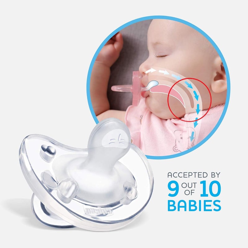 Chicco PhysioForma 100 Soft Silicone One Piece Pacifier for Babies Aged 06 Months  BPA  Latex Free  Reusable Sterilizing Case  Clear 4pk - Image 3