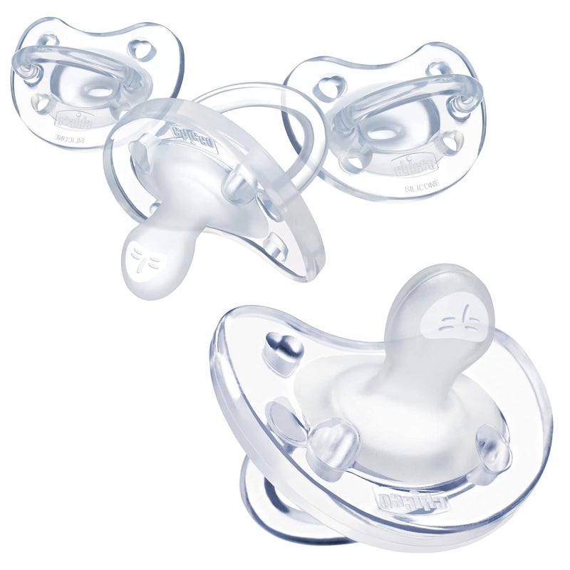 Chicco PhysioForma 100 Soft Silicone One Piece Pacifier for Babies Aged 06 Months  BPA  Latex Free  Reusable Sterilizing Case  Clear 4pk - Image 1