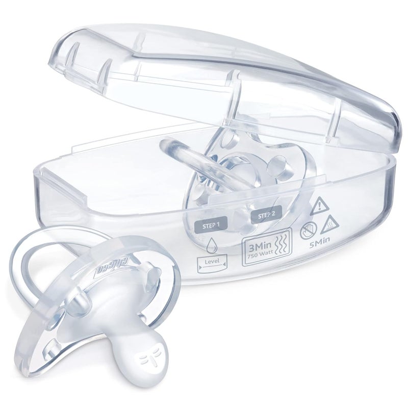 Chicco PhysioForma 100 Soft Silicone One Piece Pacifier for Babies Aged 06 Months  BPA  Latex Free  Reusable Sterilizing Case  Clear 4pk - Image 4