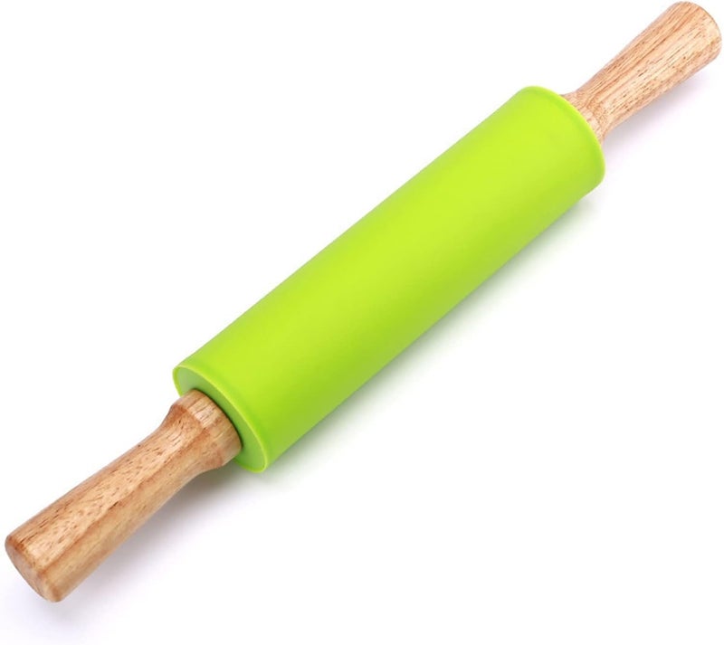 Curated Cart Silicone Rolling Pin with Non-Stick Surface & Wooden Handle, Large 15 Inch Baking Tool for Pastry, Fondant, Pizza, Mini Roller & Chapati Accessories - Ideal for Baking (Red Color) - Image 1