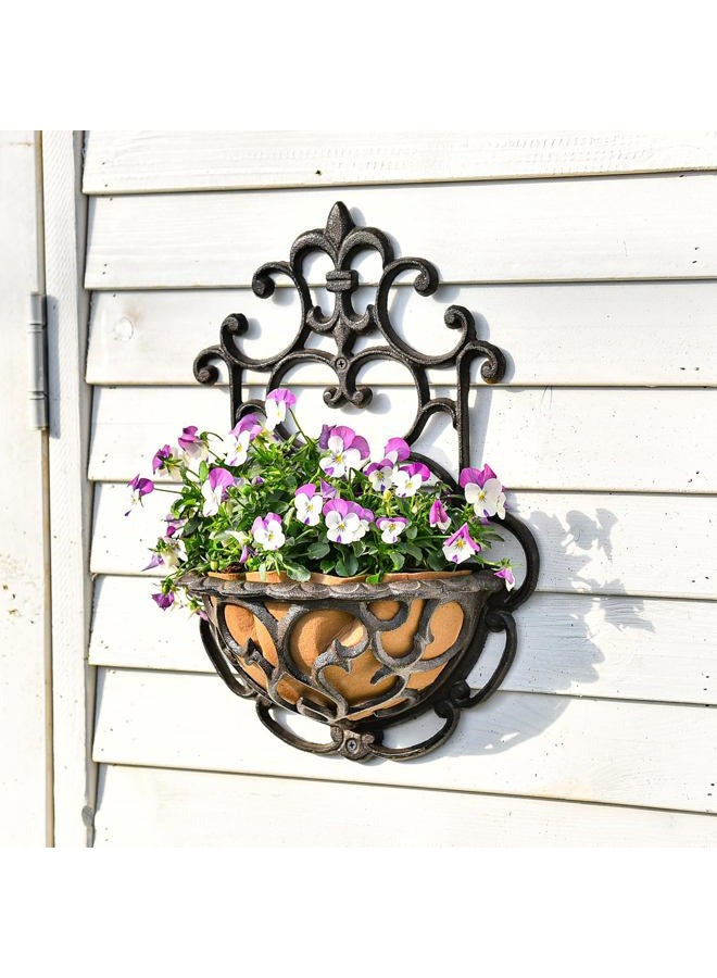 Sungmor 2 Pack Wall Hanging Planter Basket with Fabric Liner, Antique Victoria Style Cast Iron Wall Planter Holder, Outdoor Railing Fence Balcony Metal Hanging Basket Half Round Flower Pots - Image 3