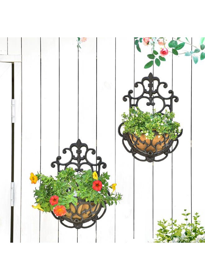 Sungmor 2 Pack Wall Hanging Planter Basket with Fabric Liner, Antique Victoria Style Cast Iron Wall Planter Holder, Outdoor Railing Fence Balcony Metal Hanging Basket Half Round Flower Pots - Image 5