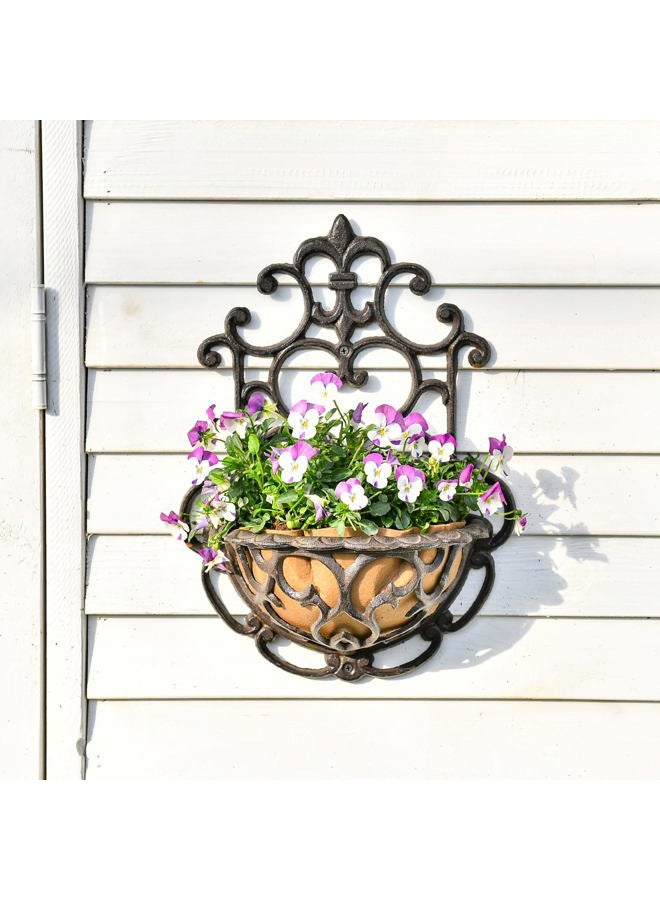 Sungmor 2 Pack Wall Hanging Planter Basket with Fabric Liner, Antique Victoria Style Cast Iron Wall Planter Holder, Outdoor Railing Fence Balcony Metal Hanging Basket Half Round Flower Pots - Image 2