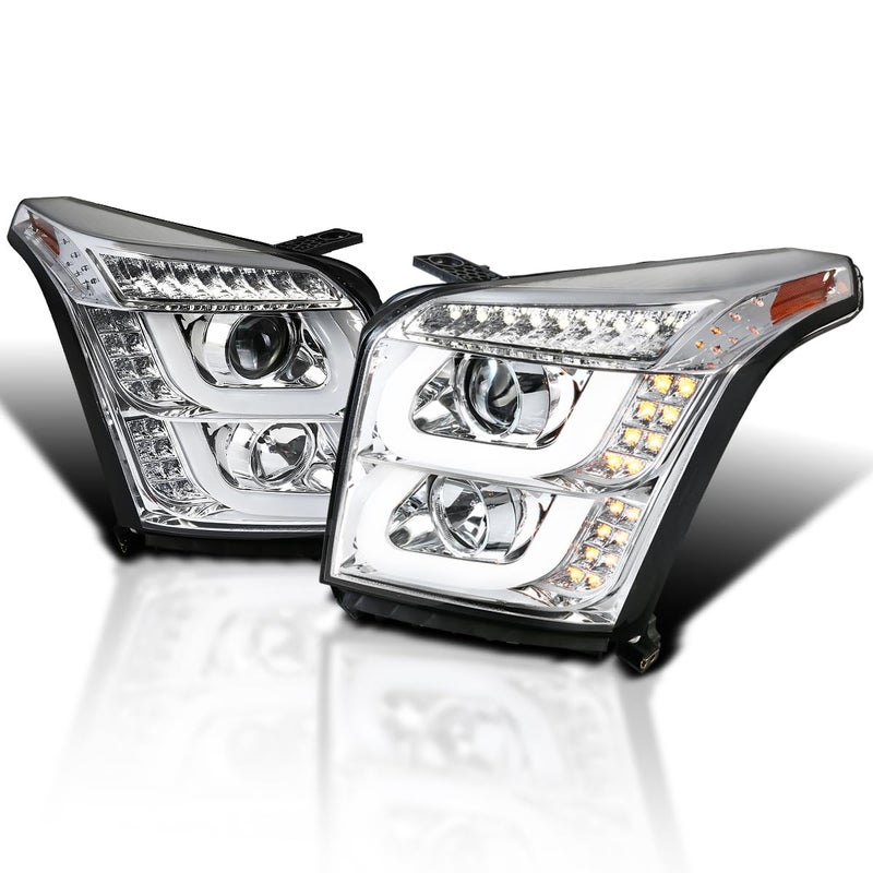 SPECD TUNING Chrome LED Turn Signal Projector Headlights Compatible with 20152018 GMC YukonYukon XL Left Right Pair Headlamps Assembly