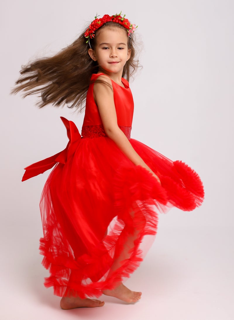 D'Daniela Red High-Low Dress - Image 3