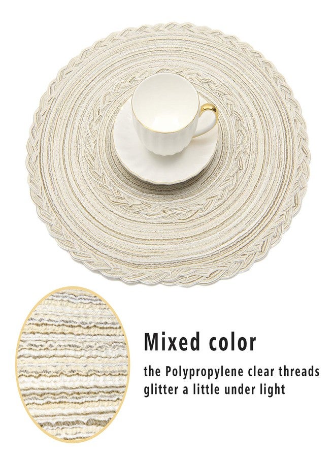 SHACOS Round Placemats Set of 4 Boho Braided Border Place Mats for Dining Tables Wedding Holiday Party (Ivory Bordered, 4) - Image 3
