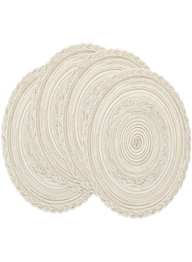 SHACOS Round Placemats Set of 4 Boho Braided Border Place Mats for Dining Tables Wedding Holiday Party (Ivory Bordered, 4) - Image 1
