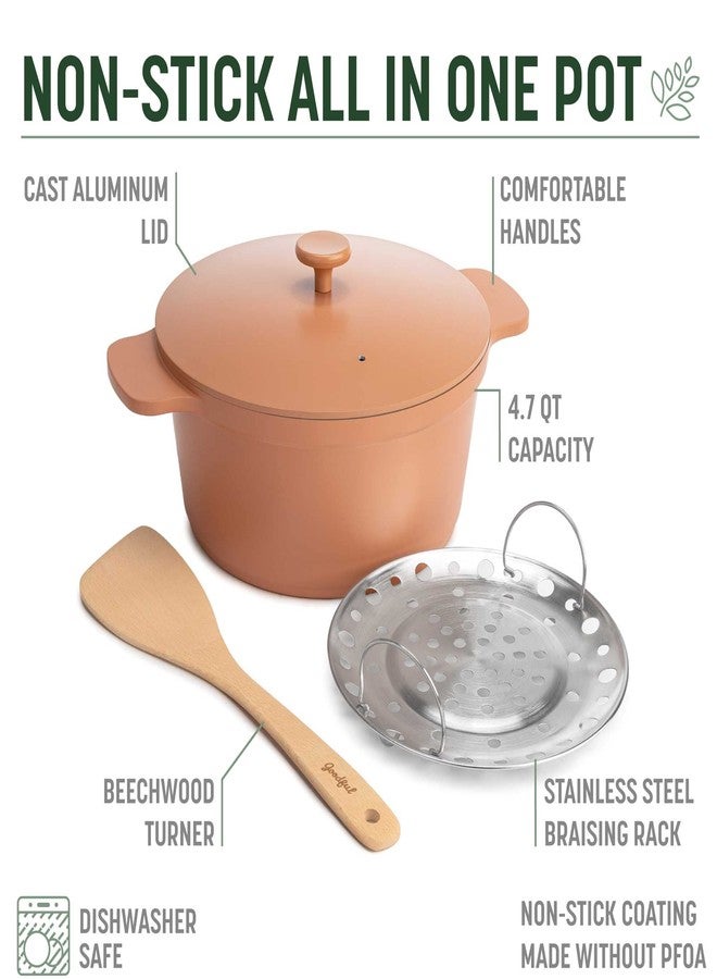 Goodful قدر غودفول متعدد الاستخدامات، متعدد الطبقات غير لاصق، عالي الأداء، مصنوع من الحديد الزهر، مع غطاء مطابق، ورف تحمير، وملعقة تقليب، خالٍ من حمض البيرفلوروكتانويك (PFOA)، آمن للغسل في غسالة الأطباق، سعة 4.7 كوارت، لون تيراكوتا - Image 4