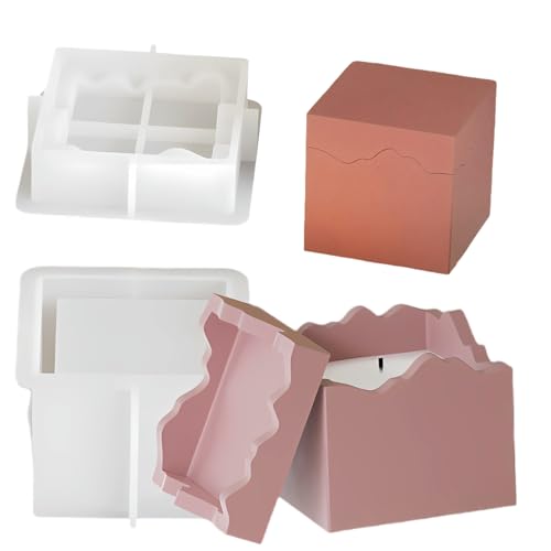 XMOX Square Cup Silicone Mold Cylindrical Candle Jar Mold with Lid Cube Round Box Resin Expoxy Mould Handmade Storage Container for Jewelry Tray DIY Plaster Cast Cement Incense Burners Mold (Square) - Image 1