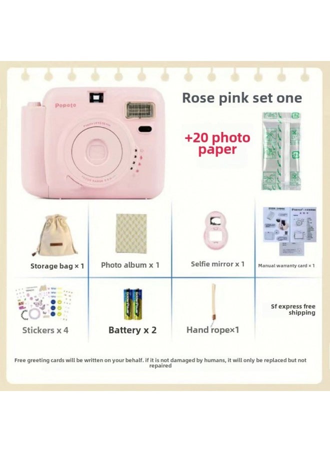 Generic Internet Celebrity Student Cheap Camera Porofles Camera Product One-time Imaging Photo Paper Portable Retro Photo Ins-Body Color:Sakura Pink-package 1  - Image 1