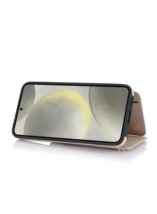 S-TOP Case For Samsung Galaxy S24 5G YM006 Skin Feel Zipper Card Bag Phone Case with Dual Lanyard - Image 5