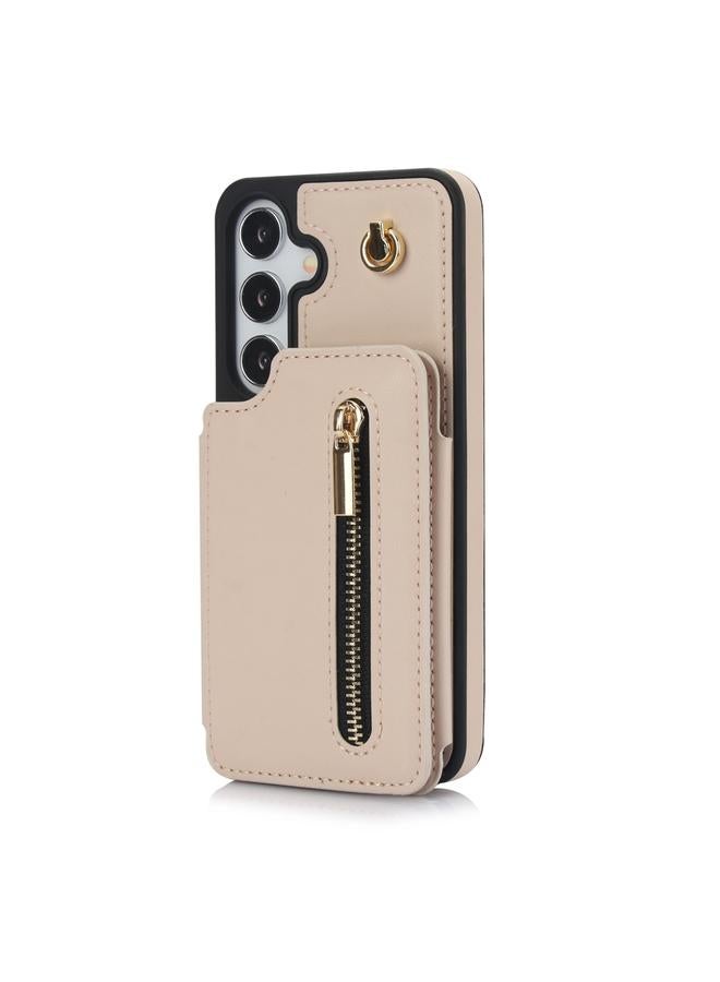 S-TOP Case For Samsung Galaxy S24 5G YM006 Skin Feel Zipper Card Bag Phone Case with Dual Lanyard - Image 2