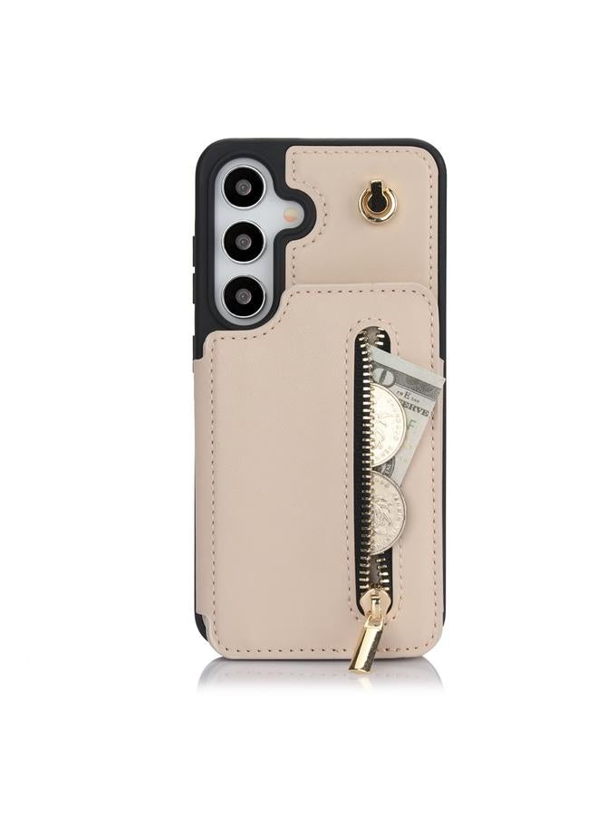 S-TOP Case For Samsung Galaxy S24 5G YM006 Skin Feel Zipper Card Bag Phone Case with Dual Lanyard - Image 1