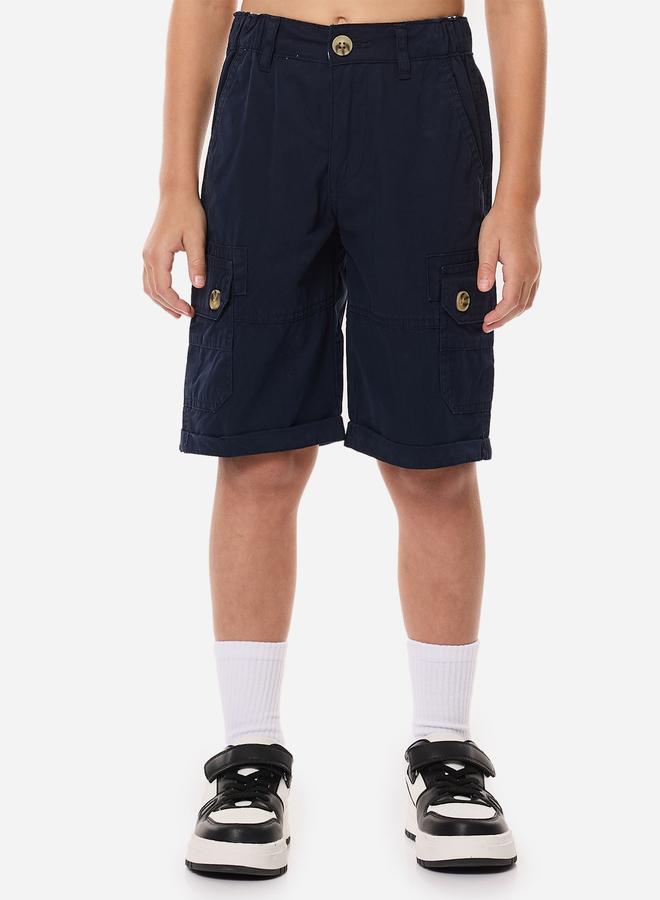 victor and jane Boys Navy Blue Solid Cargo Shorts With Belt Loops - Image 1
