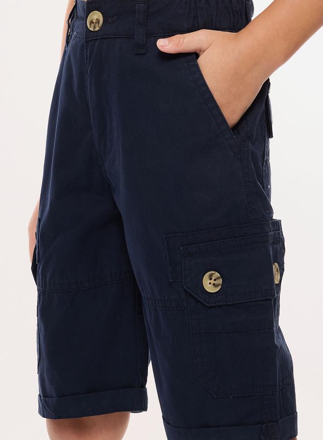 victor and jane Boys Navy Blue Solid Cargo Shorts With Belt Loops - Image 4