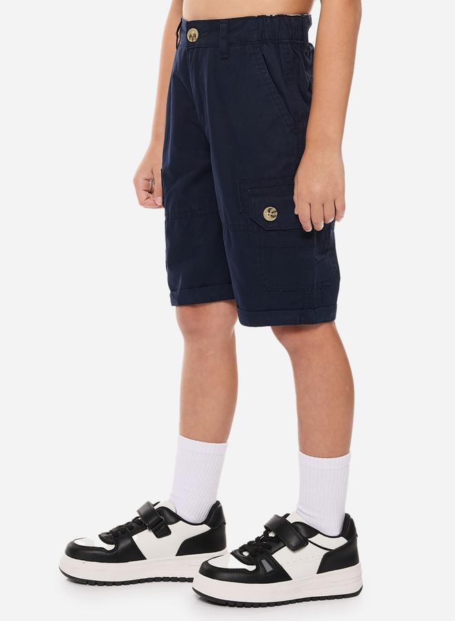 victor and jane Boys Navy Blue Solid Cargo Shorts With Belt Loops - Image 3