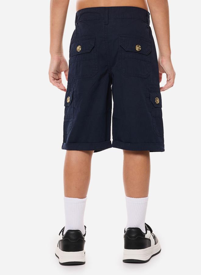 victor and jane Boys Navy Blue Solid Cargo Shorts With Belt Loops - Image 2