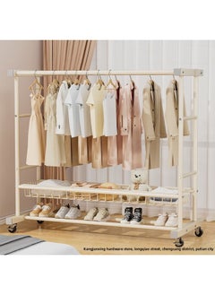 Generic Thickened Double-Layer Coat Rack Floor Drying Rack Bedroom Household Removable Hanger Clothes And Shoes Storage Rack-Color:Modern And Simple Style-black_ Single Layer 80+ Wheels  - Image 2