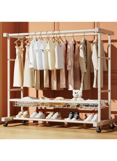 Generic Thickened Double-Layer Coat Rack Floor Drying Rack Bedroom Household Removable Hanger Clothes And Shoes Storage Rack-Color:Modern And Simple Style-black_ Single Layer 80+ Wheels  - Image 3