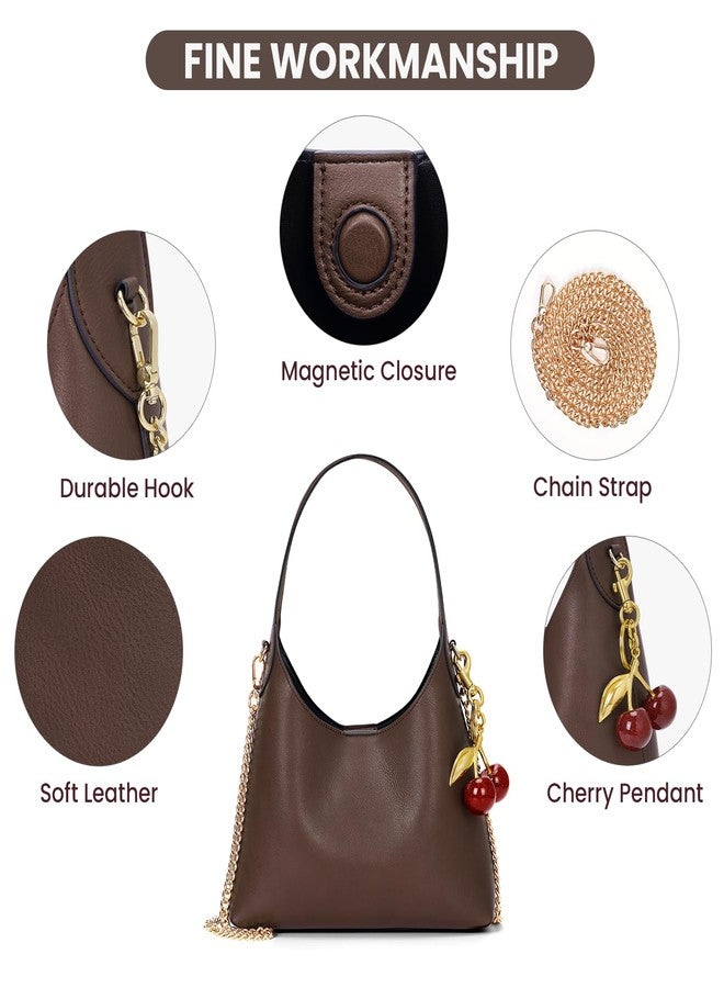 JQWSVE Small Hobo Bags for Women Cherry Shoulder Bag Purse Faux Leather Tote Handbag Trendy Chain Crossbody Bag - Image 4