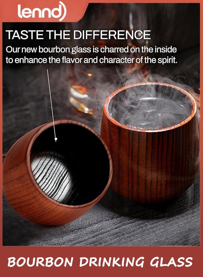 LENND Charred Wooden Bourbon Drinking Glass | Charred Old Fashioned Glass | Bourbon Gifts for Men, Dad, or Brother | Whiskey Gifts - Image 3