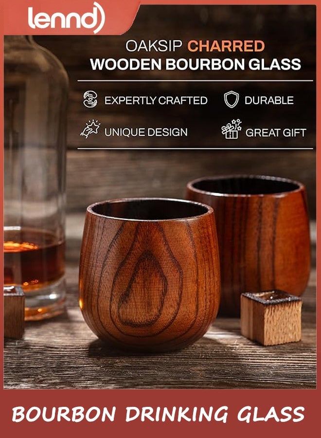 LENND Charred Wooden Bourbon Drinking Glass | Charred Old Fashioned Glass | Bourbon Gifts for Men, Dad, or Brother | Whiskey Gifts - Image 2