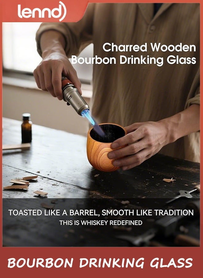 LENND Charred Wooden Bourbon Drinking Glass | Charred Old Fashioned Glass | Bourbon Gifts for Men, Dad, or Brother | Whiskey Gifts - Image 5