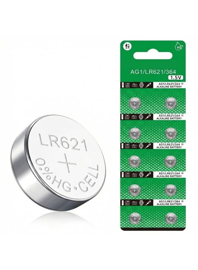 بطارية زر قلوية AG1 / LR621 / 364 (عبوة 10) - 1.5 فولت، 0% زئبق للطائرات والساعات والآلات الحاسبة والأجهزة الكهربائية الصغيرة - Image 1
