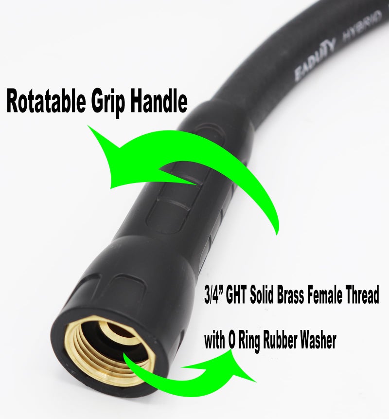 EADUTY Hybrid Lead In Garden Hose 5/8 IN. x 6 FT, Heavy Duty, Lightweight, Flexible with Rotatable Grip Handle and Solid Brass Fittings - Image 3