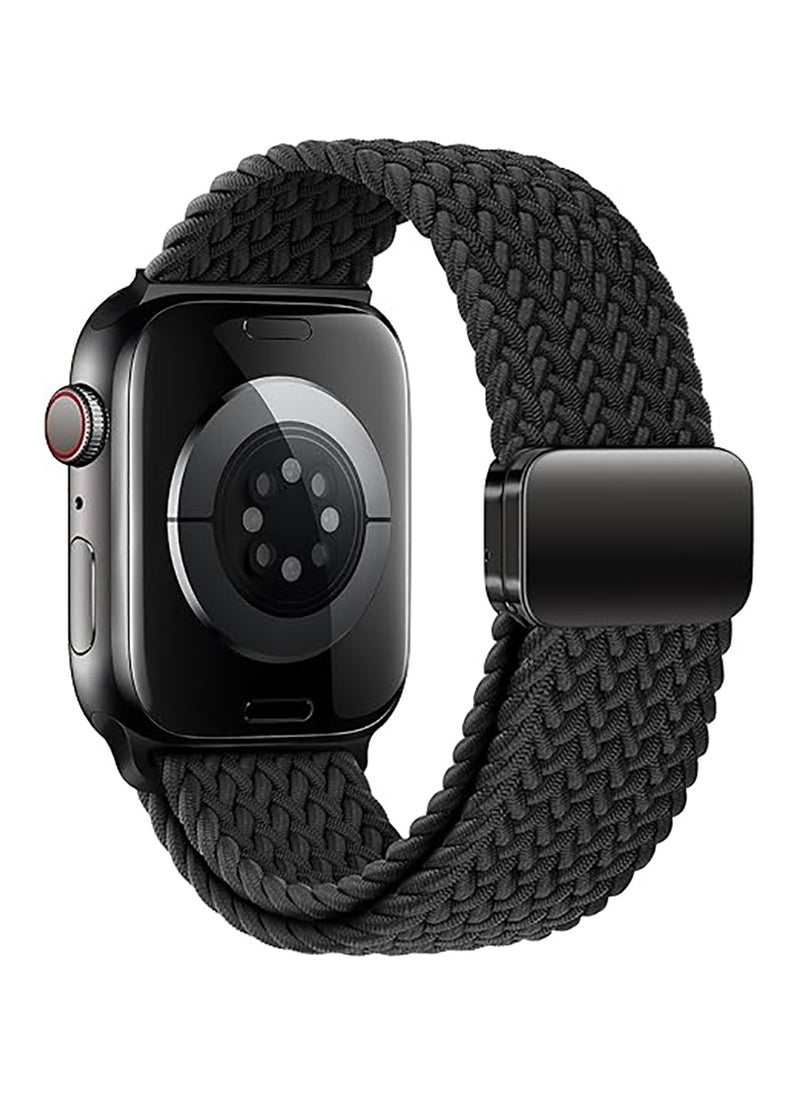 Generic Magnetic Braided Solo Loop Band Compatible with Apple Watch Series 10 49mm 46mm 45mm 44mm 42mm for Women Men, Stretchy Nylon Elastic Sport Strap-Black  - Image 2