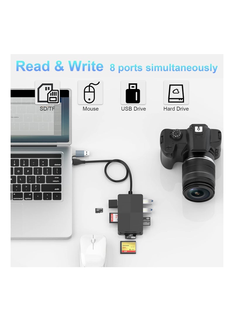SYOSI - USB C Multi Card Reader Hub, 5 Memory Cards with Extra 3 USB3.0, SD/TF/CF/Micro SD/XD/MS Memory Card Reader/Adapter/Hub Fit for SD SDXC SDHC CF CFI TF Micro SD Micro SDXC SDHC MS UHS USB Stick Mouse - Image 1