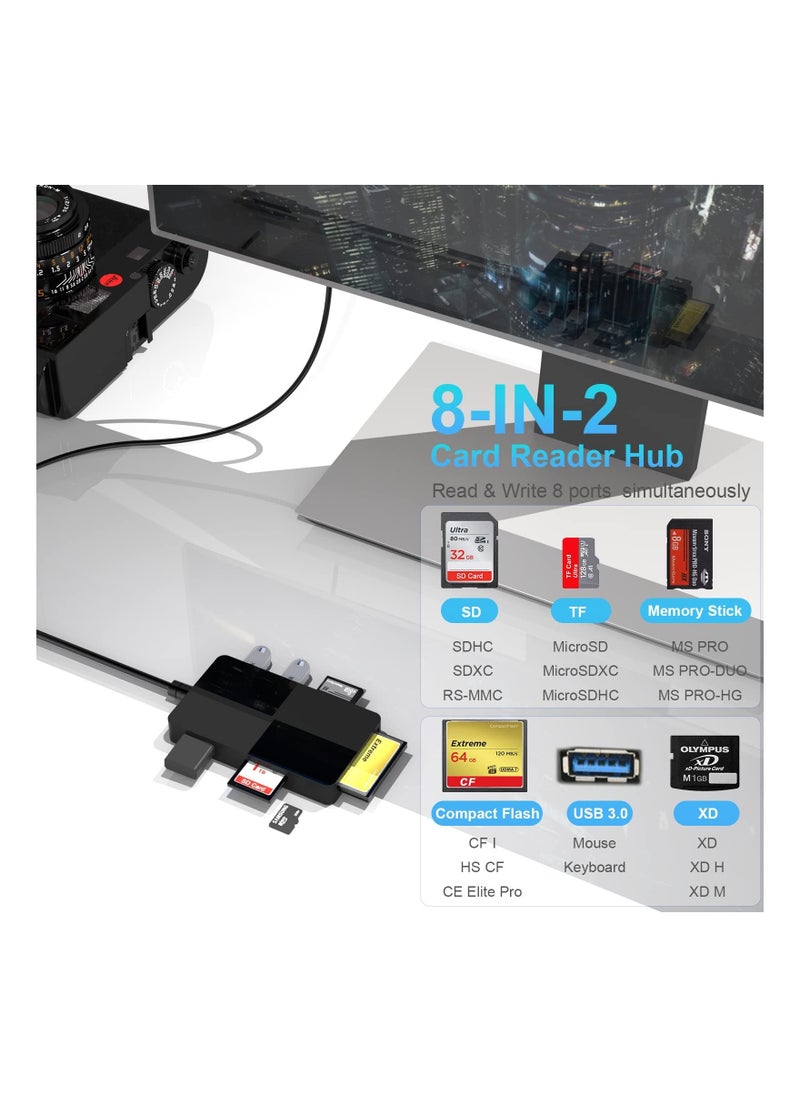 SYOSI - USB C Multi Card Reader Hub, 5 Memory Cards with Extra 3 USB3.0, SD/TF/CF/Micro SD/XD/MS Memory Card Reader/Adapter/Hub Fit for SD SDXC SDHC CF CFI TF Micro SD Micro SDXC SDHC MS UHS USB Stick Mouse - Image 1