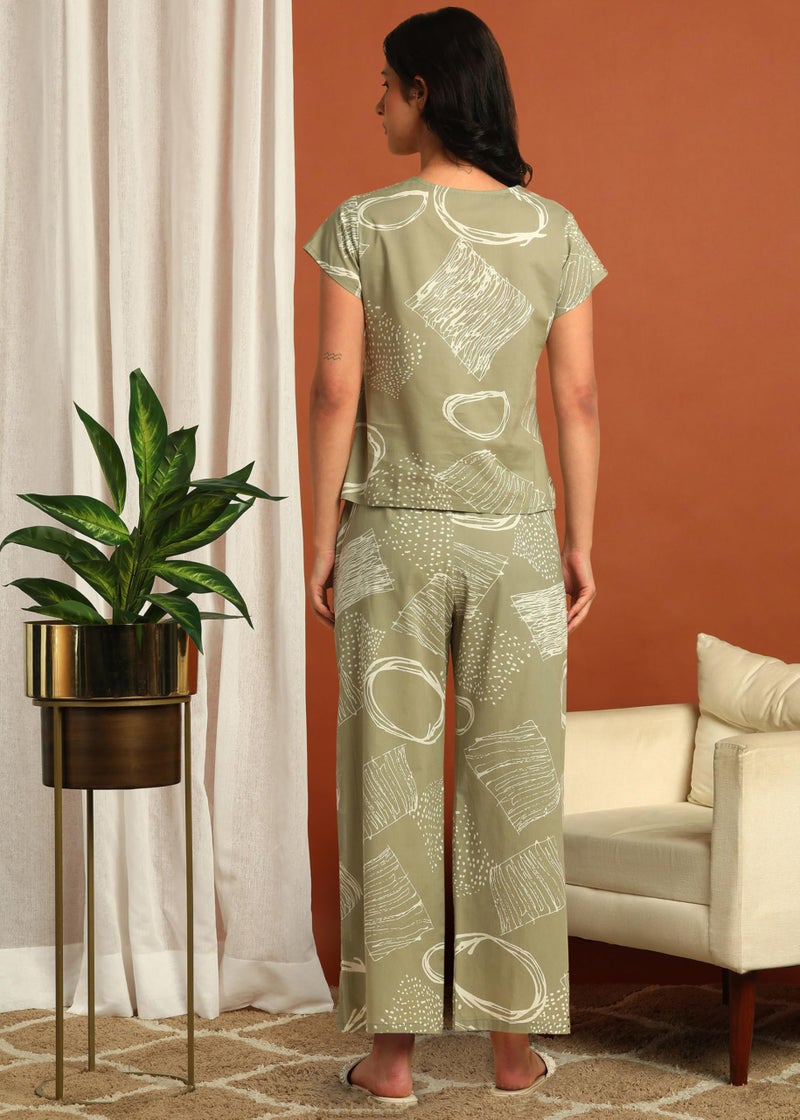 Yash Gallery Women's Cotton Cambric Printed Night Suit Set – Half Sleeve Top & Pajama | Loungewear & Sleepwear Set (Green) - Image 5