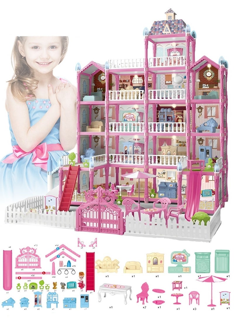 MIXDE Doll House Toys,Big Size 5 Floors 19 Rooms Castle House With Decorating Dollhouse Accessories And Furniture,DIY Building Playset,Gift For Girl  - Image 1