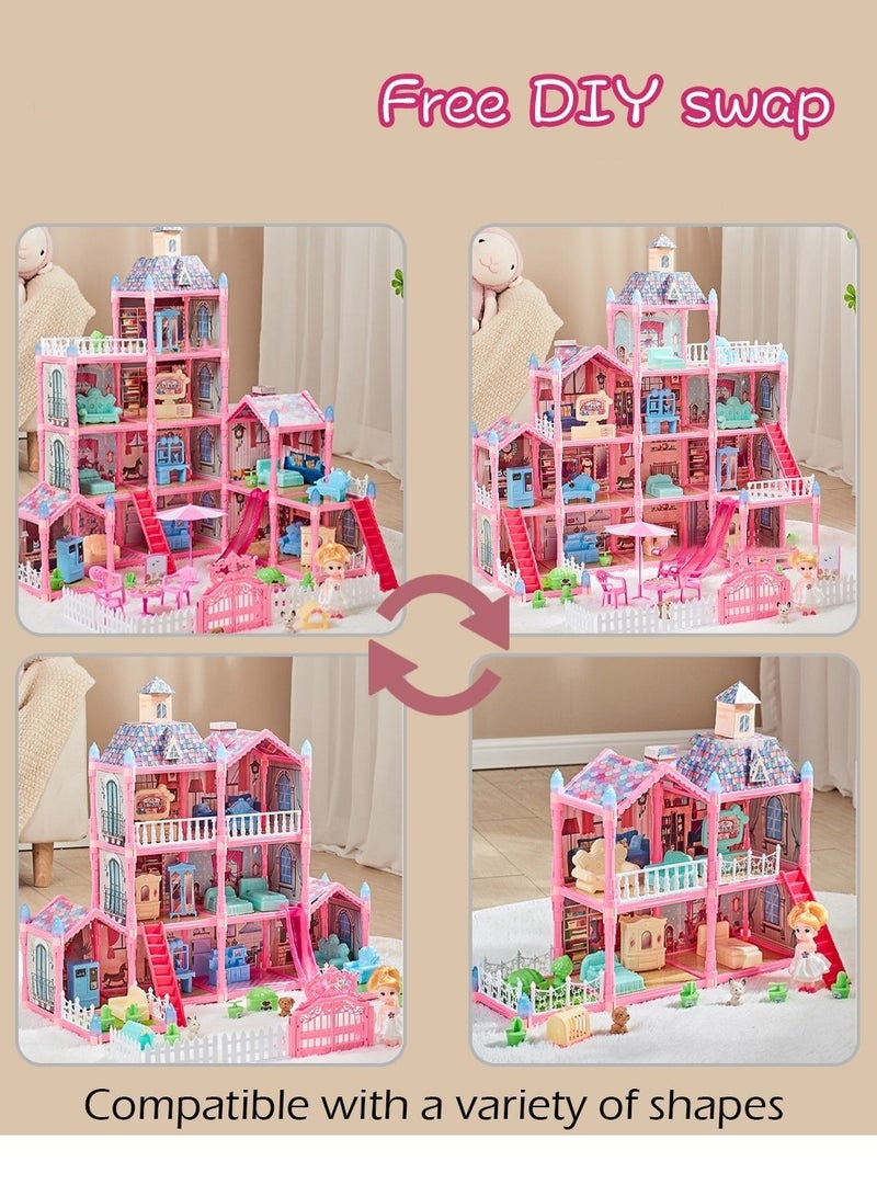 MIXDE Doll House Toys,Big Size 5 Floors 19 Rooms Castle House With Decorating Dollhouse Accessories And Furniture,DIY Building Playset,Gift For Girl  - Image 2