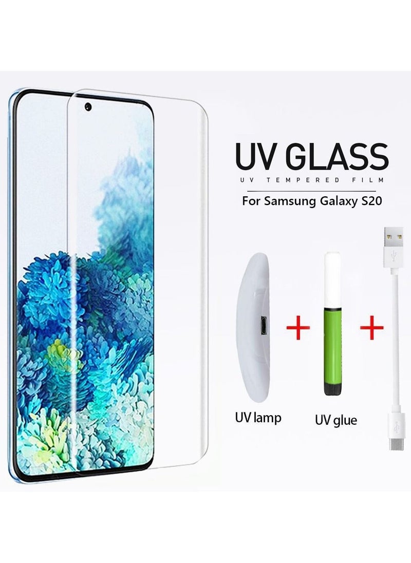JOWAY - Samsung Galaxy S20 UV Screen Protector 6D Tempered Glass 9H Adhesive Nano Liquid UV Glue Full Coverage Clear - Image 1