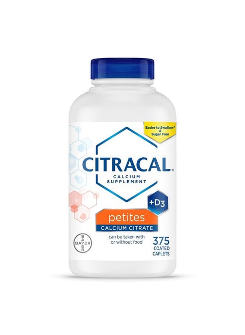 Citracal Petites, 400 mg Calcium Citrate, Easily Absorbed and Highly Soluble with 12.5 mcg (500 IU) Vitamin D3, Bone Health Support for Ages 12+, Smaller and Easier to Swallow Caplets, 375 Count