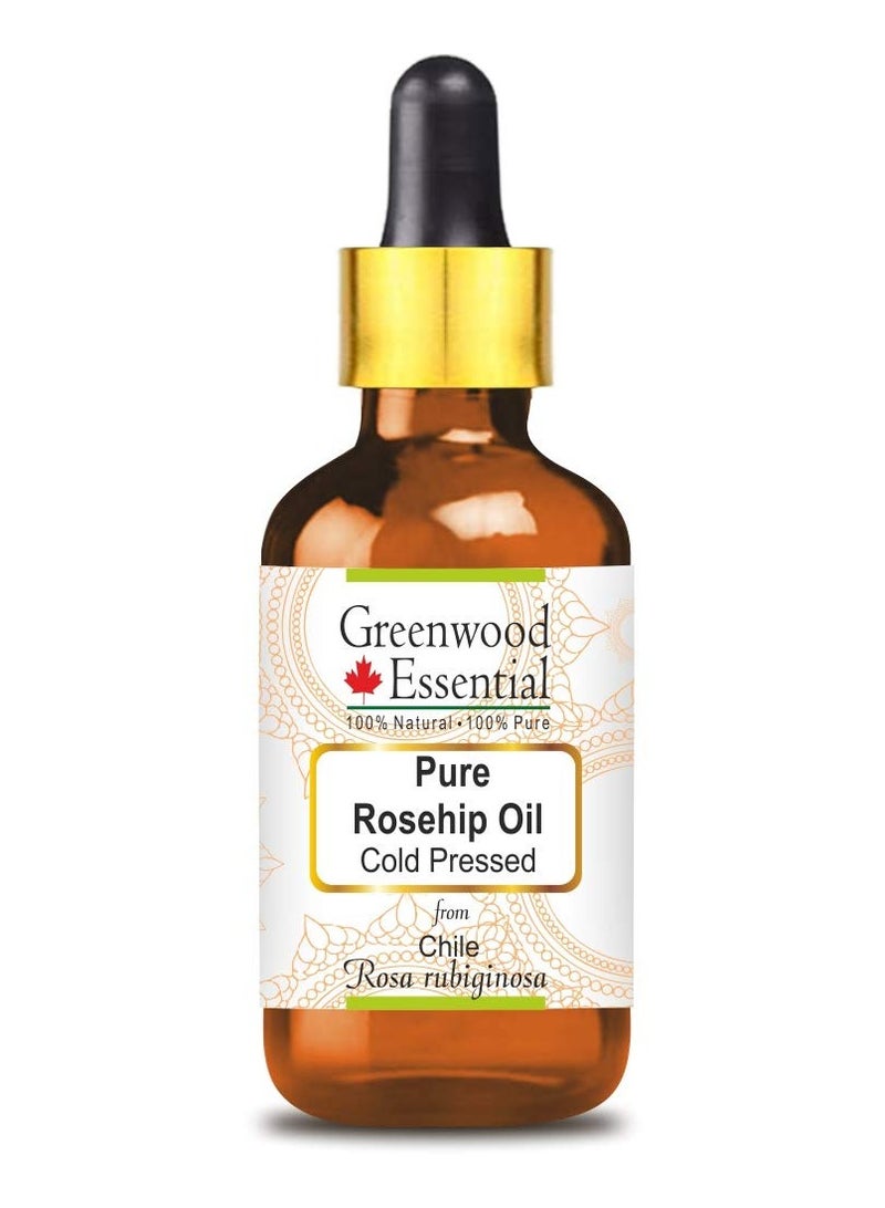 Greenwood Essential Pure Rosehip Oil Rosa Rubiginosa with Glass Dropper 100% Natural Therapeutic Grade Cold Pressed for Skin And Hair 15 ml - Image 1