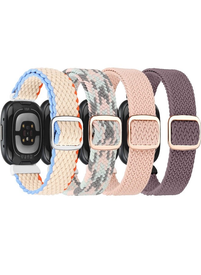 ShuYo Elastic Nylon Band Compatible with Fitbit Sense,Sense 2,Versa 3,Versa 4 for Women Men, 4 Pack Soft Adjustable Stretchy Solo Loop Replacement Strap for Fitbit Sense,Versa 4 - Image 1