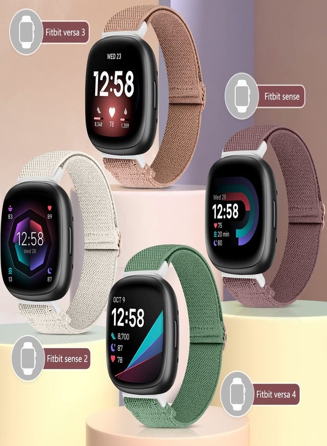 ShuYo Elastic Nylon Band Compatible with Fitbit Sense,Sense 2,Versa 3,Versa 4 for Women Men, 4 Pack Soft Adjustable Stretchy Solo Loop Replacement Strap for Fitbit Sense,Versa 4 - Image 2