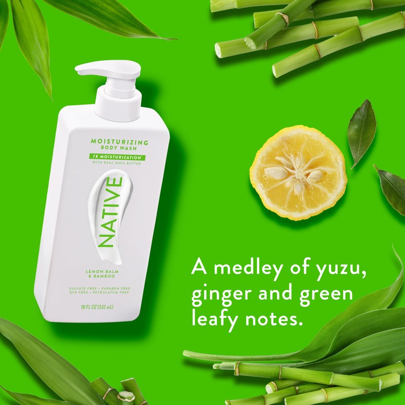 Native Moisturizing Body Wash Contains Naturally Derived Ingredients | For Women & Men, Sulfate, Paraben, & Dye Free Leaving Skin Soft and Hydrated | Lemon Balm & Bamboo 18 oz - Image 2