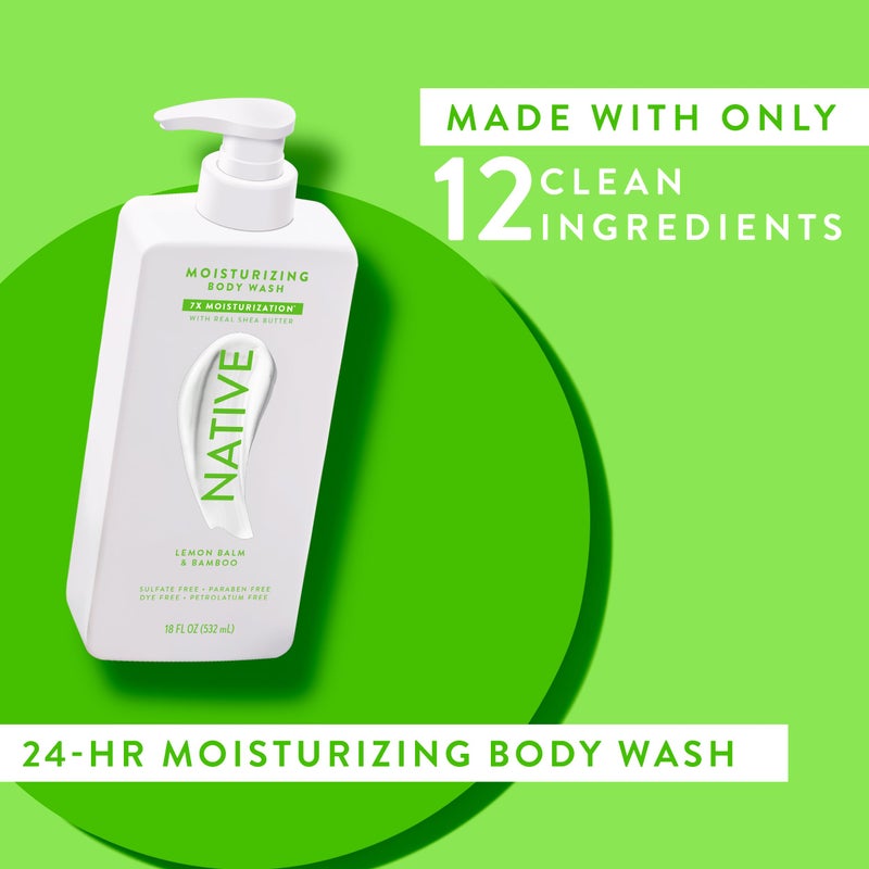 Native Moisturizing Body Wash Contains Naturally Derived Ingredients | For Women & Men, Sulfate, Paraben, & Dye Free Leaving Skin Soft and Hydrated | Lemon Balm & Bamboo 18 oz - Image 5