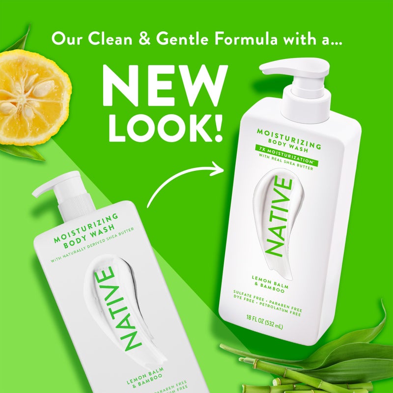 Native Moisturizing Body Wash Contains Naturally Derived Ingredients | For Women & Men, Sulfate, Paraben, & Dye Free Leaving Skin Soft and Hydrated | Lemon Balm & Bamboo 18 oz - Image 3