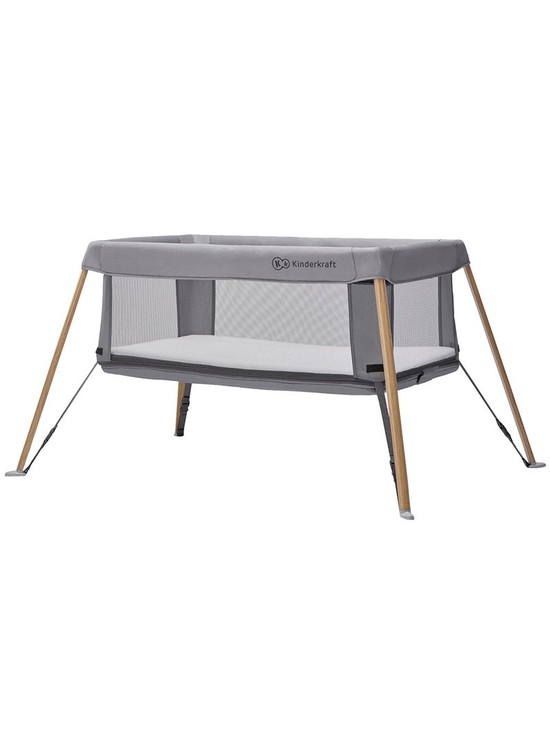 Kinderkraft Movi Travel Cot - Grey & Wood  - Image 3