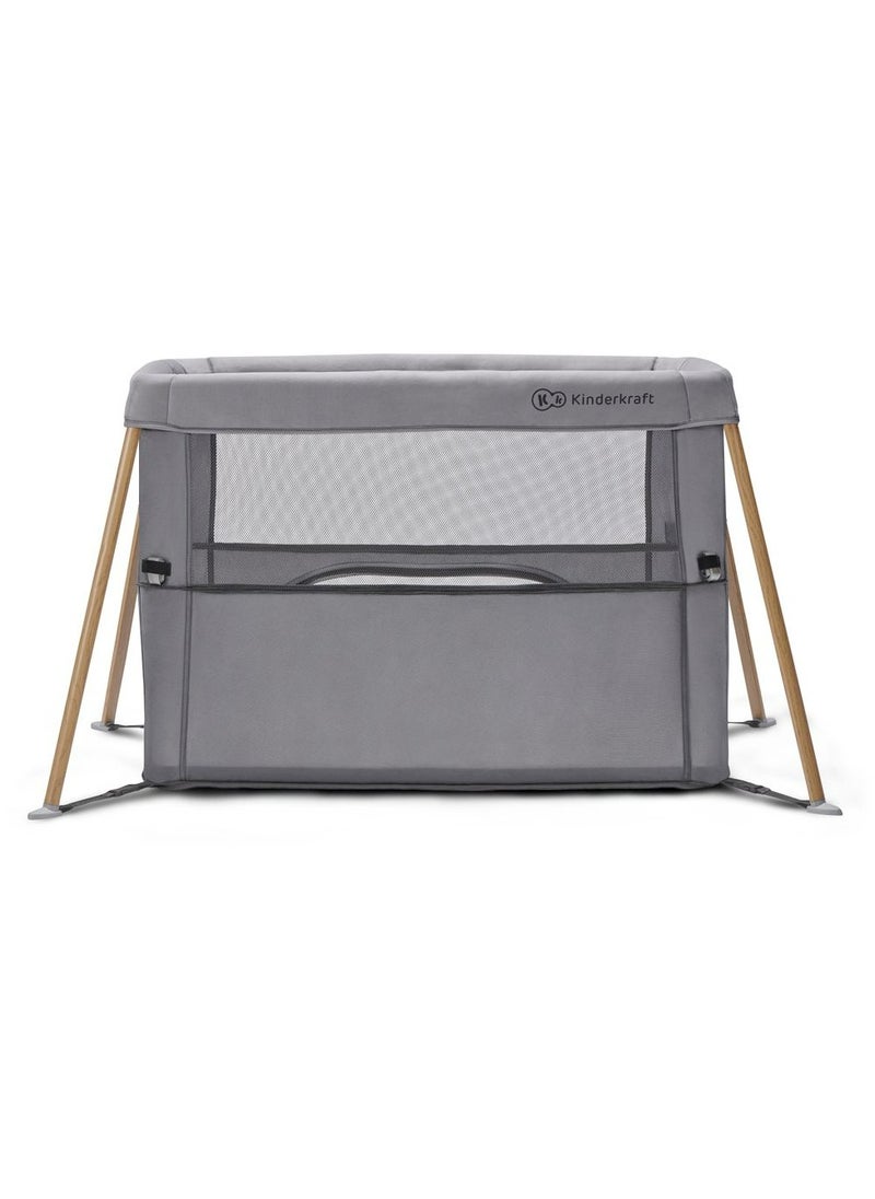 Kinderkraft Movi Travel Cot - Grey & Wood  - Image 5