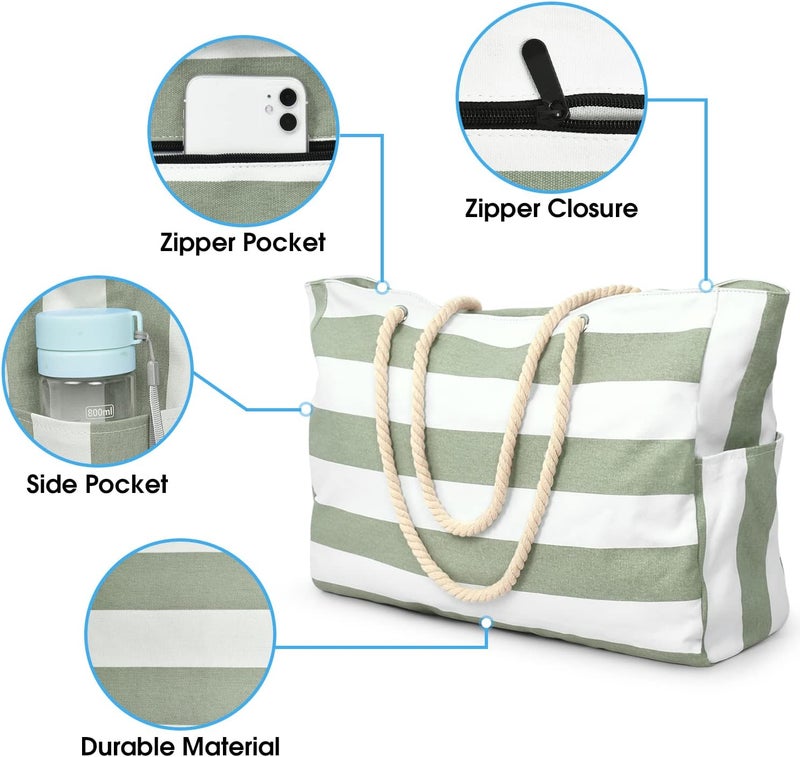 Becokan Beach Bags for Women, Large Waterproof Beach Tote Bag with Zipper Beach Bags Waterproof Sandproof Swim Pool Bag Large Tote - Image 2