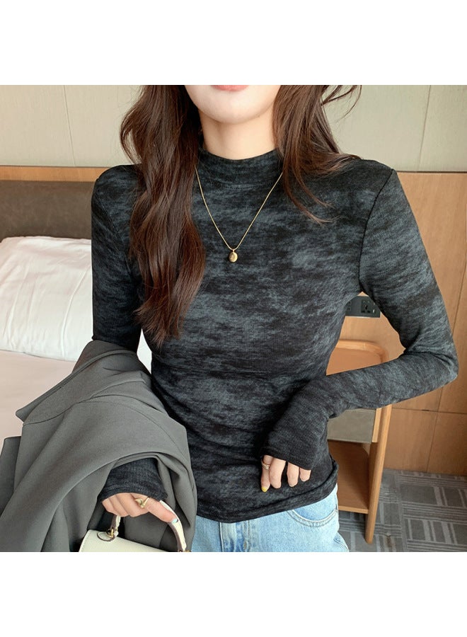 H269 Half Turtleneck Camouflage Bottoming Shirt For Women, Autumn And Winter New Style, Slim Outer Wear T-shirt Long-sleeved Top