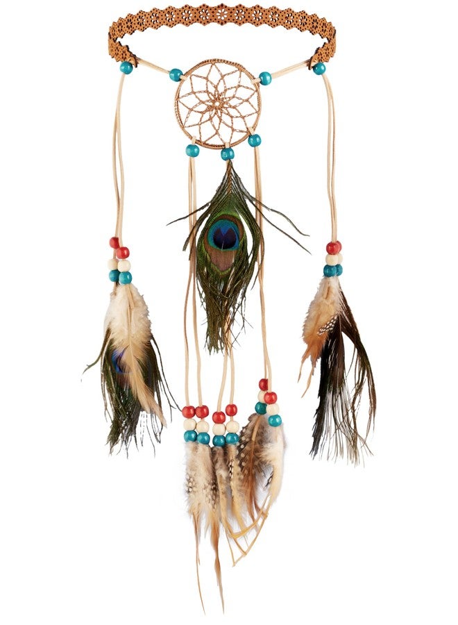 MINACHI Peacock Feather Headdress, Headband with Dreamcatcher and Beads, Women's Bohemian Hair Accessory - Image 1