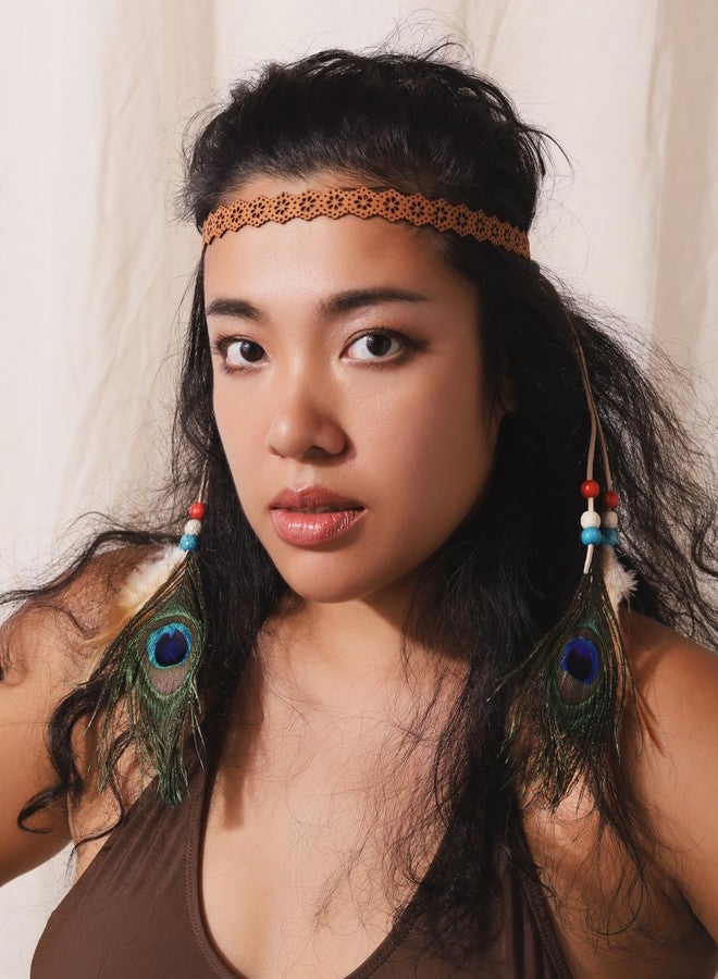 MINACHI Peacock Feather Headdress, Headband with Dreamcatcher and Beads, Women's Bohemian Hair Accessory - Image 3